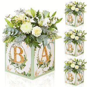Set of 4 Baby Shower Baby Green/Gold Floral Boxes perfect for flower or displays